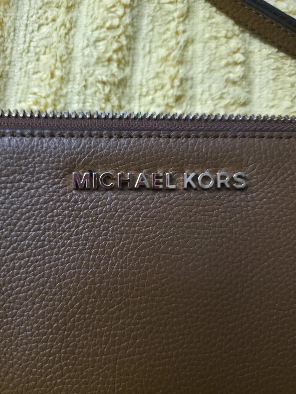 Michael Kors Brown Pebbled Leather Wristlet Clutch